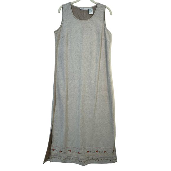 Dress Barn Maxi Floral Embroidery Double Side Slit Farmhouse Cotton Dress Size 8 - Picture 1 of 7